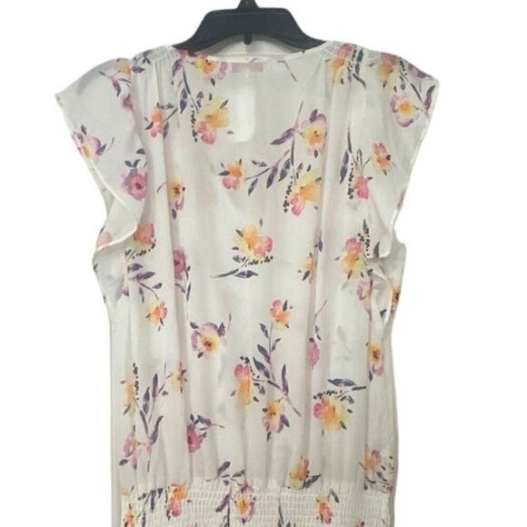 PARKER NWT White Floral Smocked Waist Flutter Sleeve  Mini Dress Large Whimsy - Picture 10 of 12